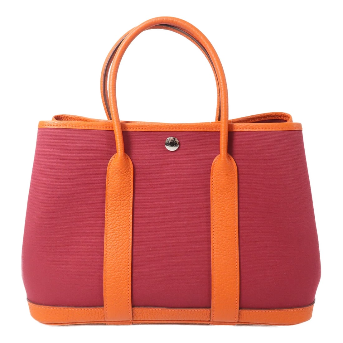 Hermes Garden Party TPM canvas tote in Rough Grenat Poppy: Hermes Garden Party TPM canvas tote in Rough Grenat Poppy Hermes Garden Party TPM tote bag in canvas with Rough Grenat/Poppy colorway and palladium-tone hardware. Made in France, this women's tote fea