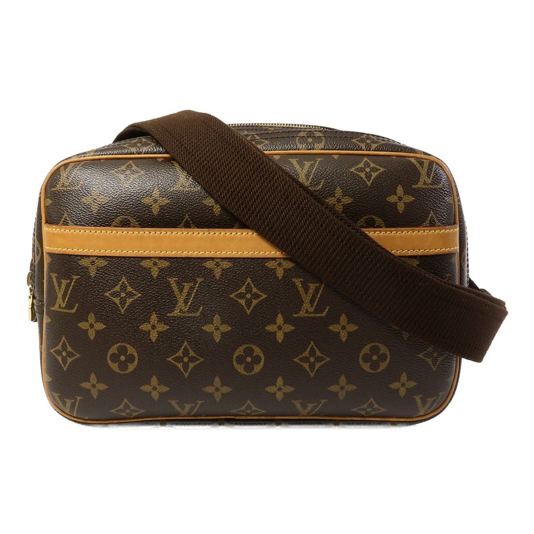 Louis Vuitton Reporter PM M45254 Monogram Shoulder Bag Brown: Louis Vuitton Reporter PM M45254 Monogram Shoulder Bag Brown Louis Vuitton Reporter PM shoulder bag in brown Monogram PVC coated canvas. This women's shoulder bag features an adjustable shoulder strap