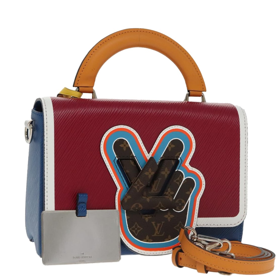 Louis Vuitton M52513 Twist MM Epi Leather Handbag Red Blue: Louis Vuitton M52513 Twist MM Epi Leather Handbag Red Blue Louis Vuitton Epi Peace Love Twist MM handbag in red and blue Epi leather, made in France. It comes with a dust bag, shoulder strap, and mirr