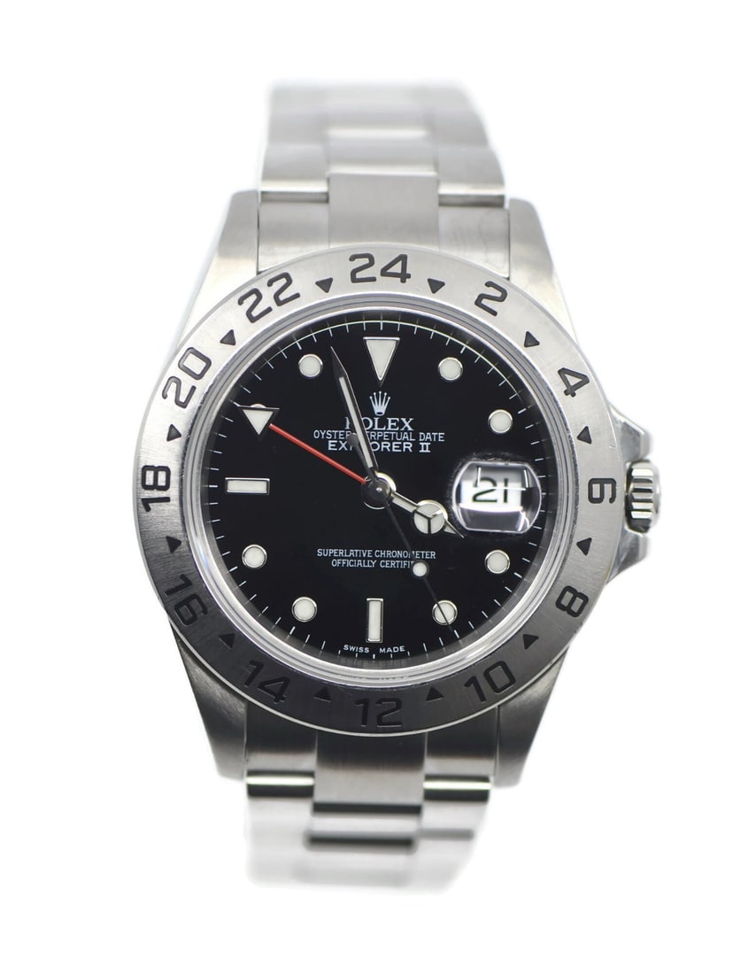 Rolex Explorer II 16570T men's stainless steel wristwatch: Rolex Explorer II 16570T men's stainless steel wristwatch Rolex Explorer II reference 16570T in stainless steel with a black analog dial and automatic mechanical movement. This men's wristwatch featur