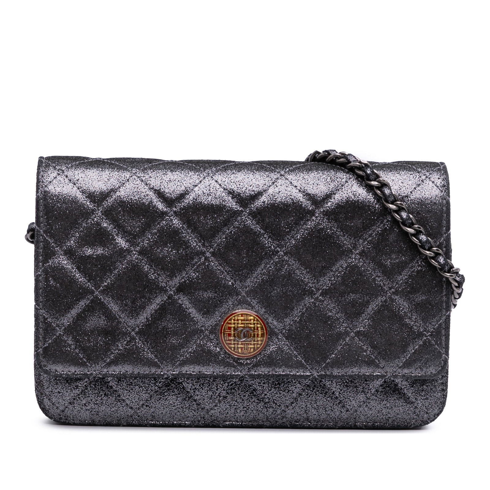 Chanel Quilted Iridescent Lambskin Tartan Wallet On Chain Silver (1 of 13)