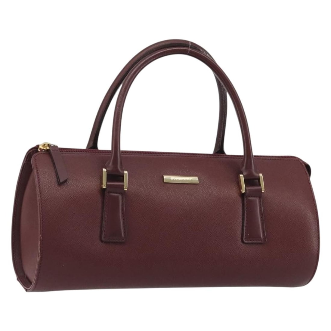 BURBERRY Bordeaux Leather Hand Bag Gold Tone Italy: BURBERRY Bordeaux Leather Hand Bag Gold Tone Italy Burberry leather handbag in Bordeaux with gold-tone exterior details. Made in Italy, this women's hand bag measures approximately 30 cm wide, 14 cm h