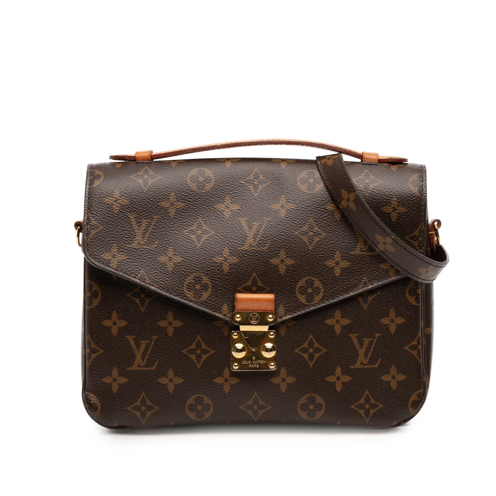 Louis Vuitton Pochette Metis Monogram Canvas Crossbody Bag: Louis Vuitton Pochette Metis Monogram Canvas Crossbody Bag This Louis Vuitton Monogram Pochette Metis features the iconic monogram canvas body, complemented by a flat vachetta leather top handle and a