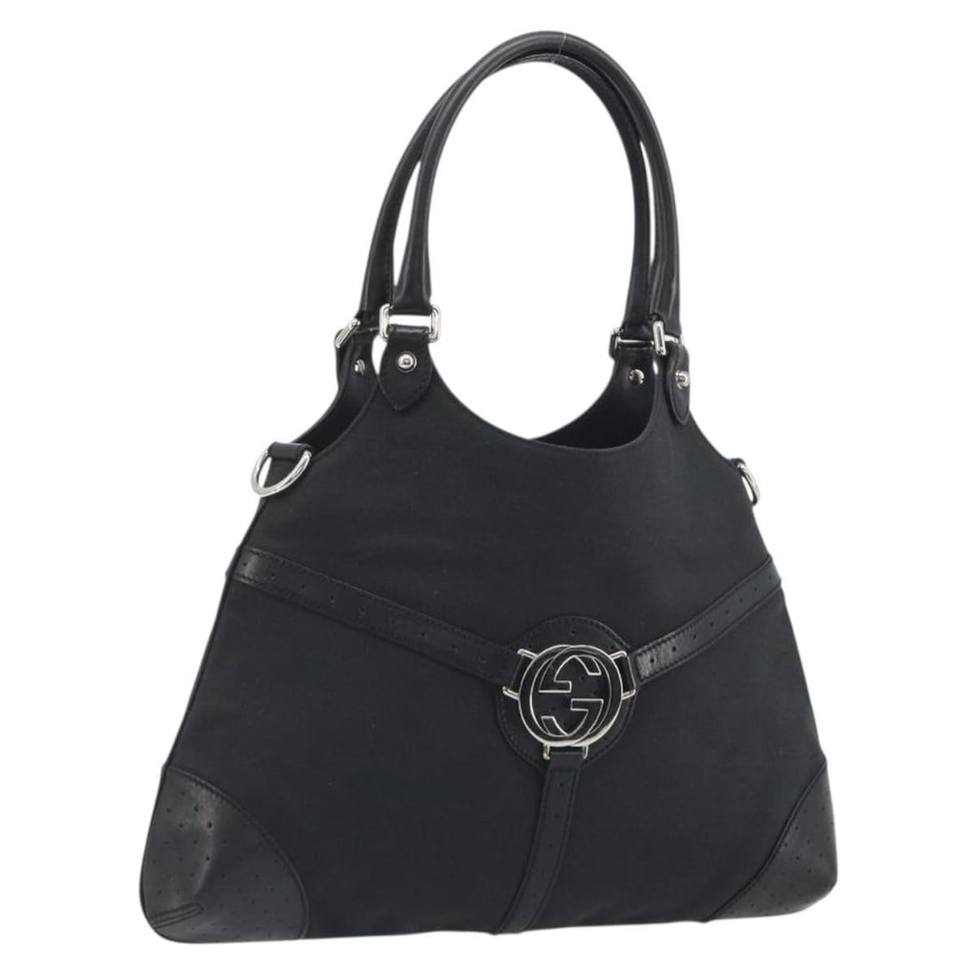 Gucci Interlocking G Canvas Handbag Black Silver Italy Dust Bag (1 of 18)