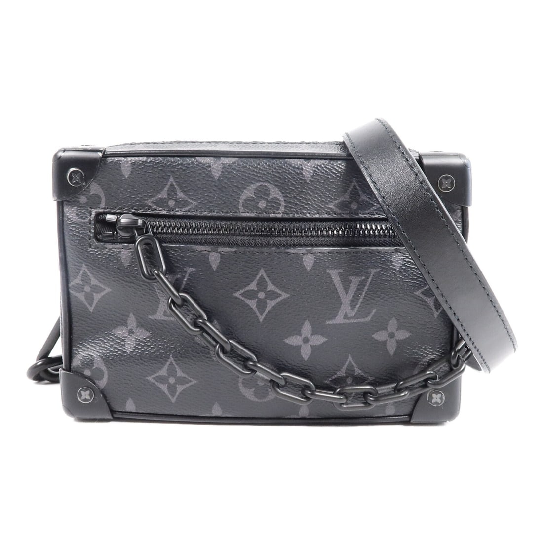 Louis Vuitton M44735 Mini Soft Trunk Shoulder Bag Monogram Eclipse: Louis Vuitton M44735 Mini Soft Trunk Shoulder Bag Monogram Eclipse Louis Vuitton Mini Soft Trunk shoulder bag in Monogram Eclipse PVC coated canvas with a black colorway. This men's shoulder bag featu