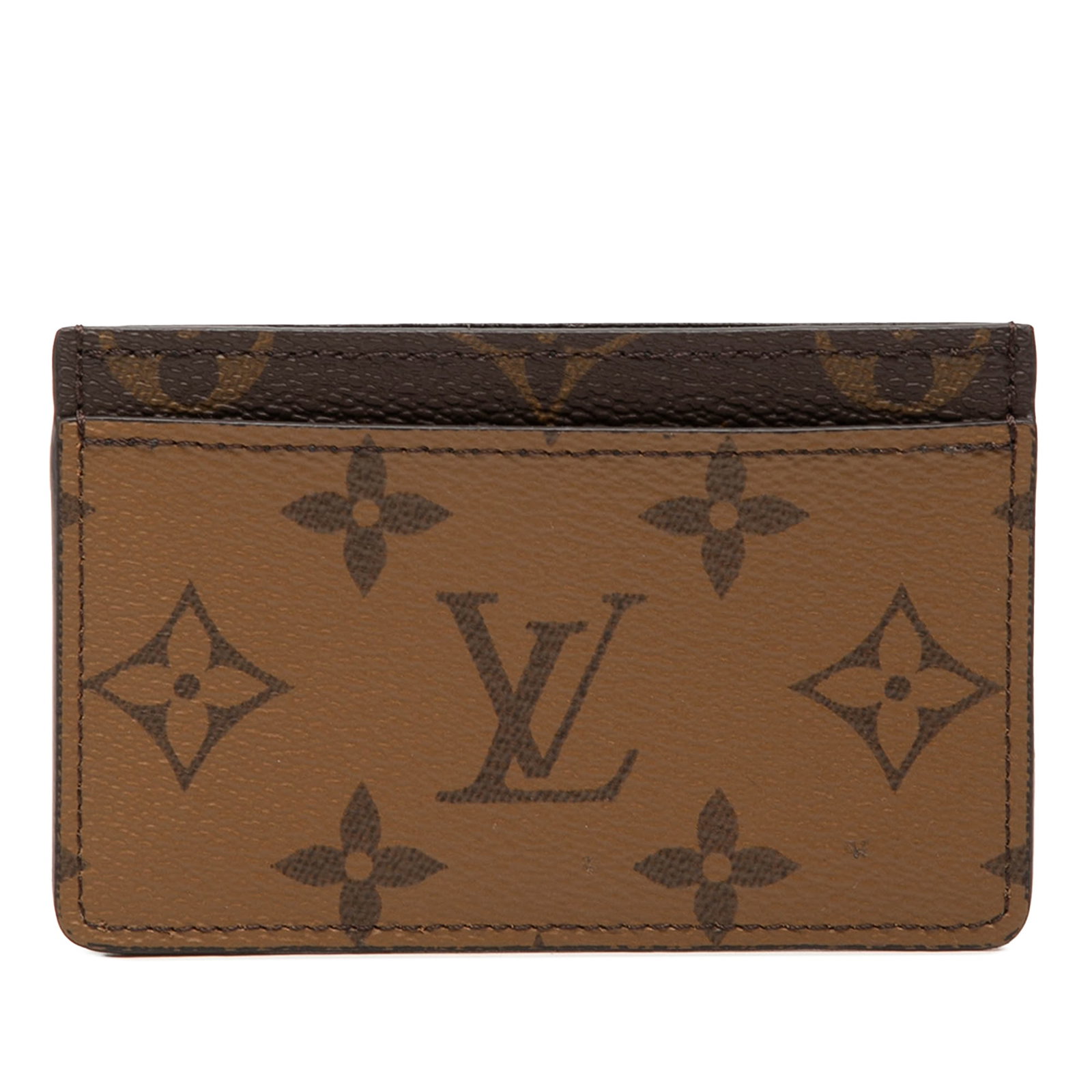 Louis Vuitton Monogram Reverse canvas card case: Louis Vuitton Monogram Reverse canvas card case Louis Vuitton Monogram Reverse Card Holder in brown monogram canvas with slip pockets. Made in France and categorized as SLG. The item is in AB conditio