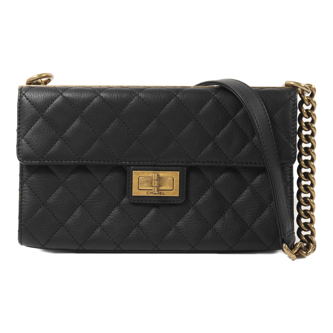 Chanel 2.55 Trendy Flap Shoulder Bag Black Calfskin Gold Tone Chain (1 of 16)