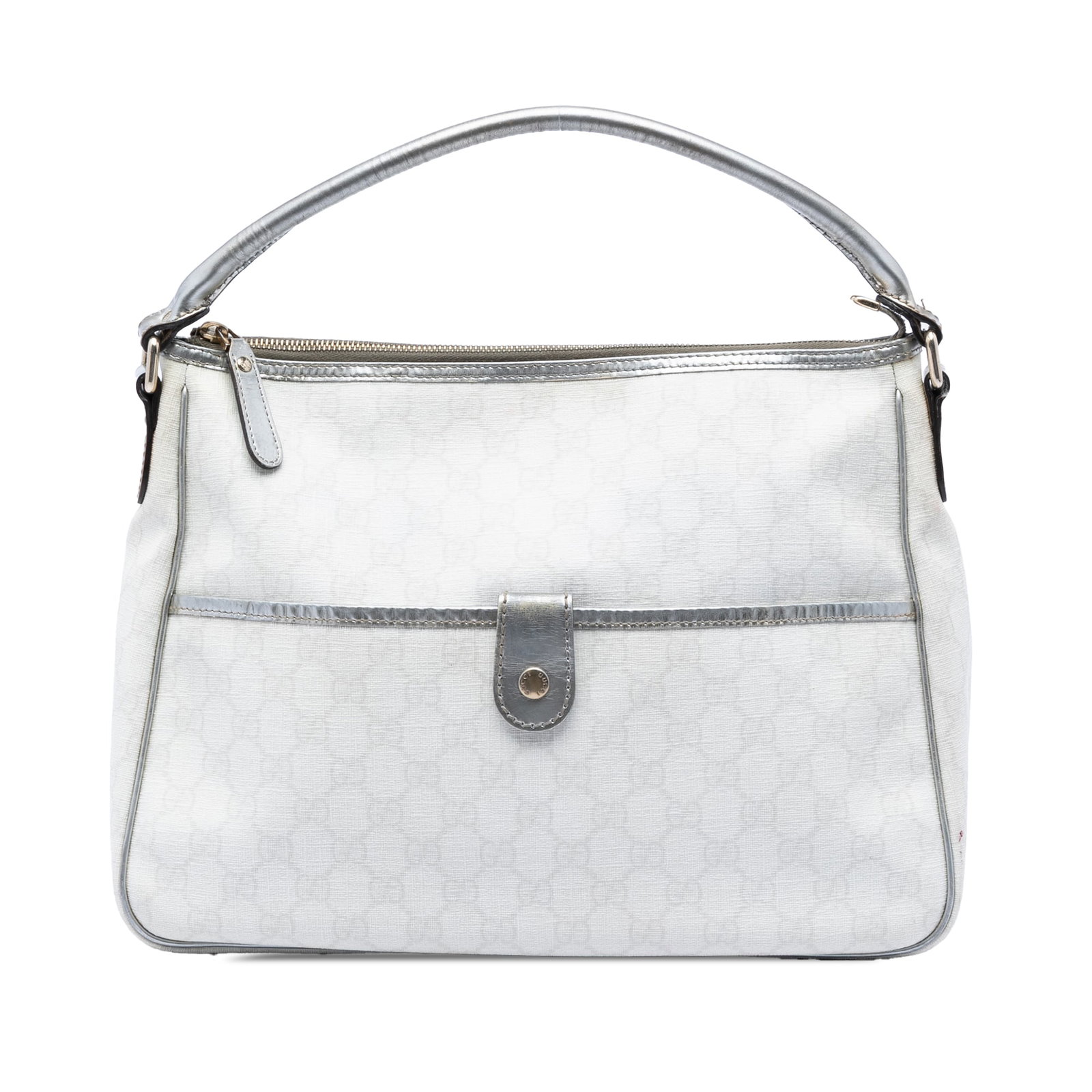 Gucci Joy GG Supreme White Coated Canvas Handbag: Gucci Joy GG Supreme White Coated Canvas Handbag Gucci GG Supreme Joy handbag crafted with a coated canvas body and leather trim. This handbag features a flat leather handle, top zip closure, an exter