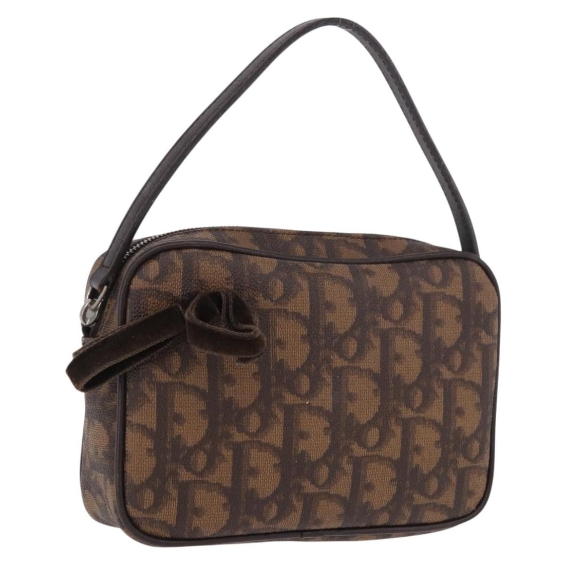 Christian Dior Trotter Hand Pouch Brown Silver PVC Canvas: Christian Dior Trotter Hand Pouch Brown Silver PVC Canvas Christian Dior Trotter canvas hand pouch in brown and silver with PVC leather trim. This women's handbag is made in Italy and includes only th