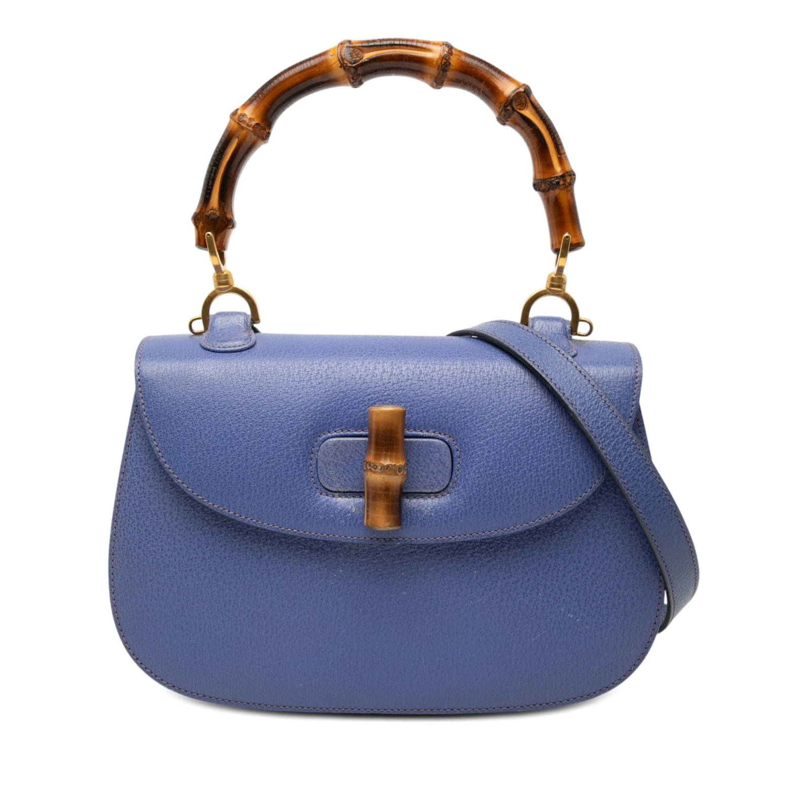 Gucci Bamboo Night Purple Grained Calfskin Leather Shoulder Bag: Gucci Bamboo Night Purple Grained Calfskin Leather Shoulder Bag Gucci Bamboo Night handbag in purple grained calfskin leather with a bamboo top handle and a detachable flat leather strap. The design f