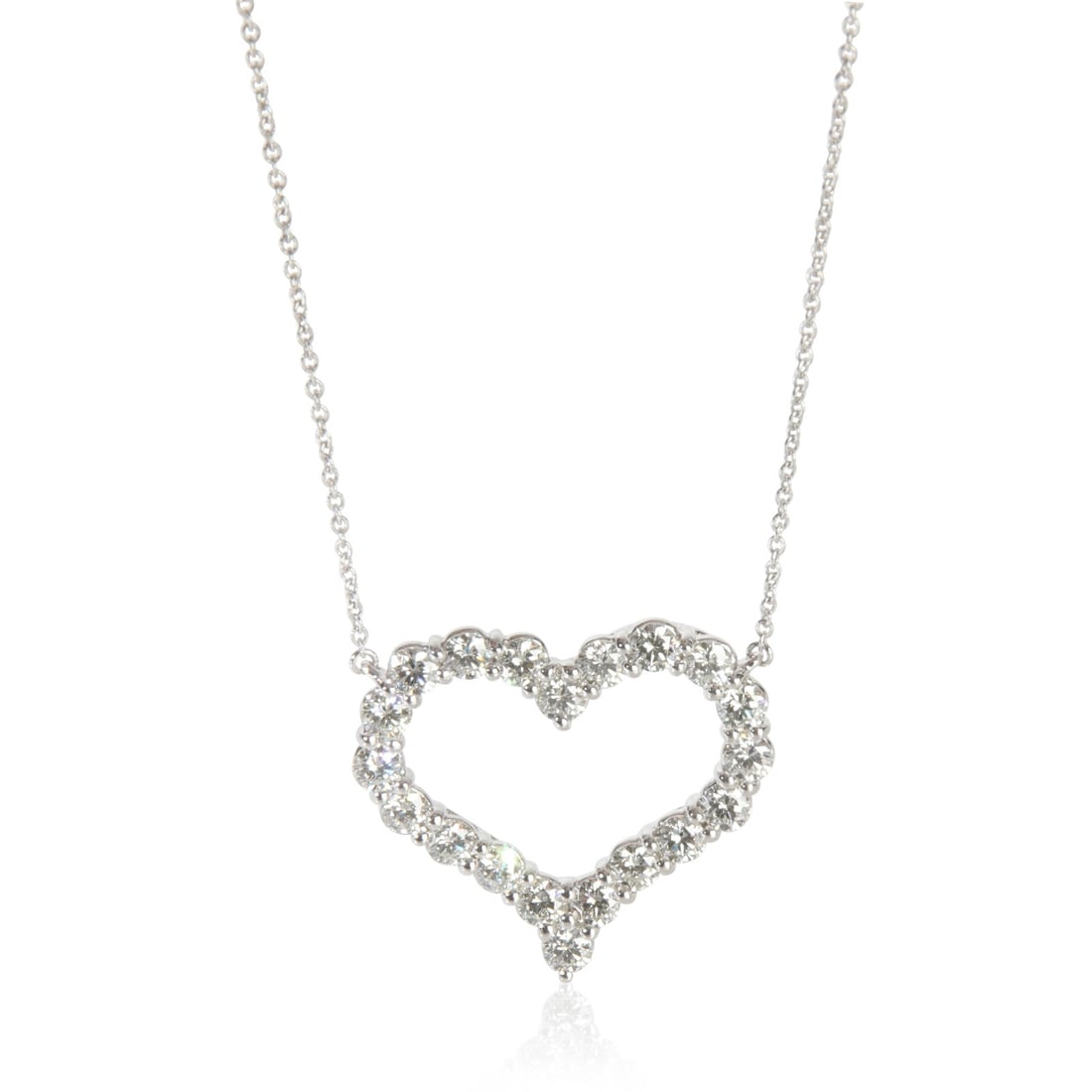 Tiffany & Co. Large Heart Platinum Diamond Pendant with Box: Tiffany & Co. Large Heart Platinum Diamond Pendant with Box A pre-owned Tiffany & Co. Large Heart pendant crafted in platinum with diamond accents. It features a round brilliant pendant shape, a sprin