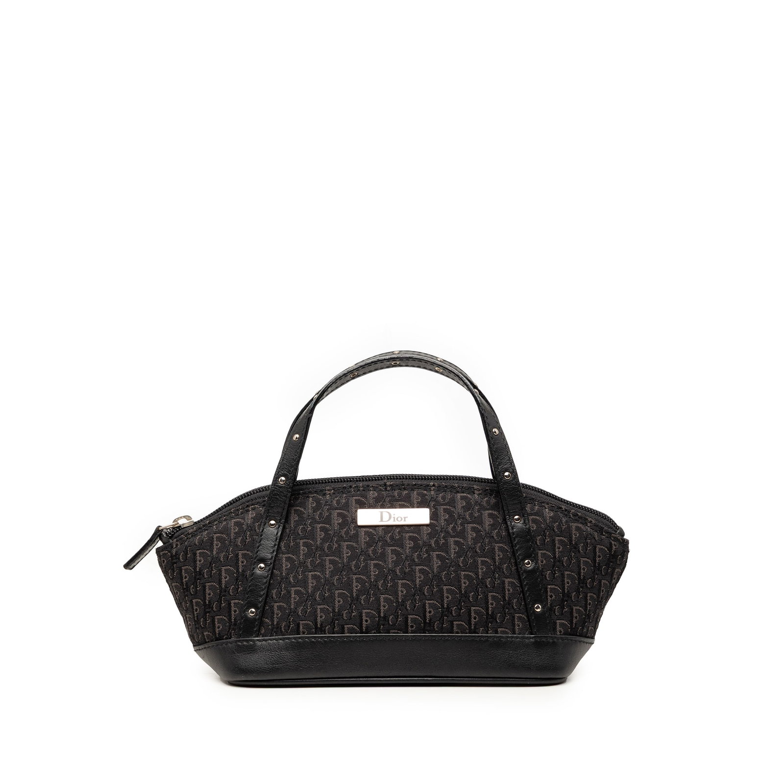 Dior Mini Diorissimo Street Chic Trotter Canvas Handbag: Dior Mini Diorissimo Street Chic Trotter Canvas Handbag Mini Diorissimo Trotter Canvas Street Chic handbag with a canvas body, leather trim, flat leather handles, a top zip closure, and an interior sl
