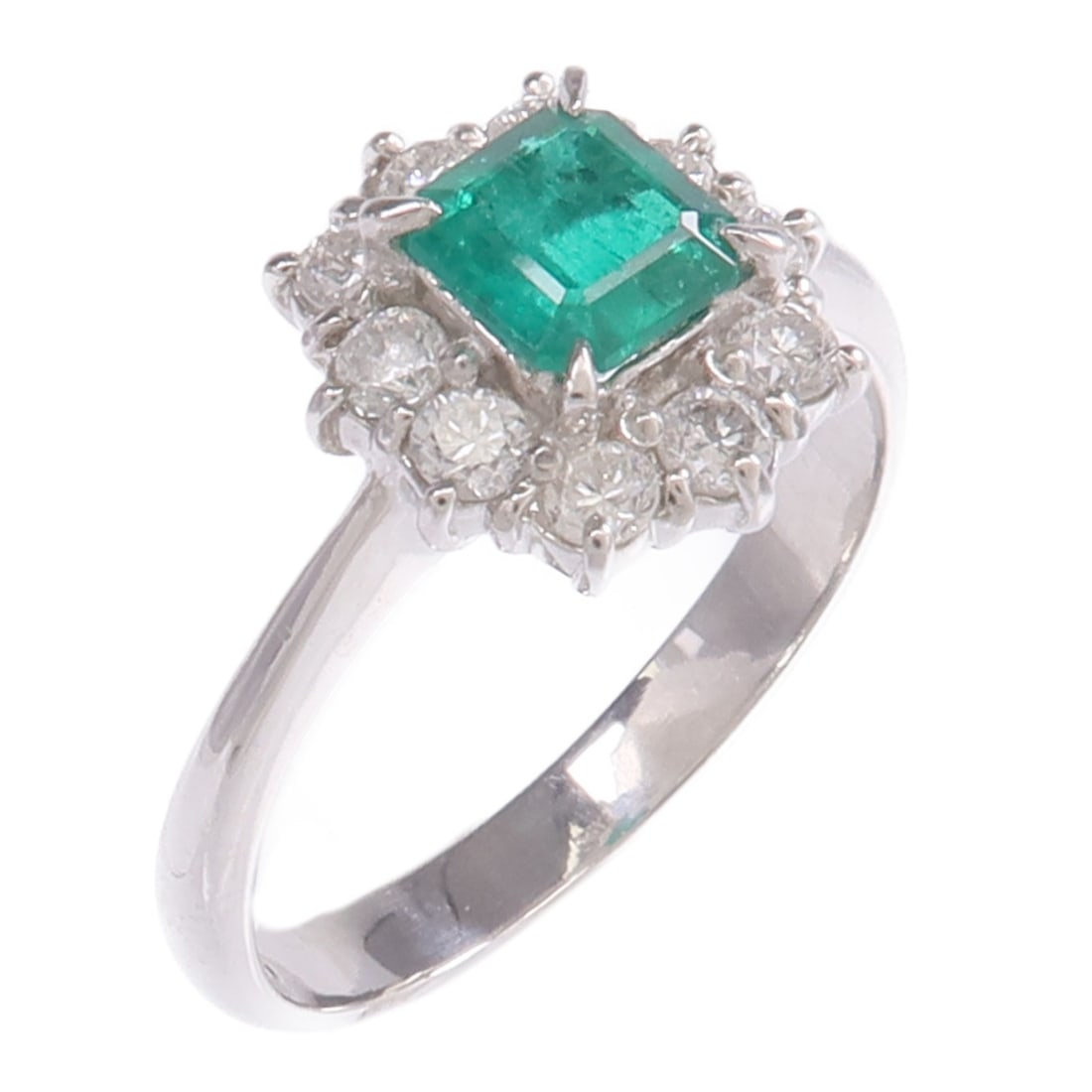 Pt900 Platinum Emerald Diamond Ring US Size 5.25 (1 of 8)