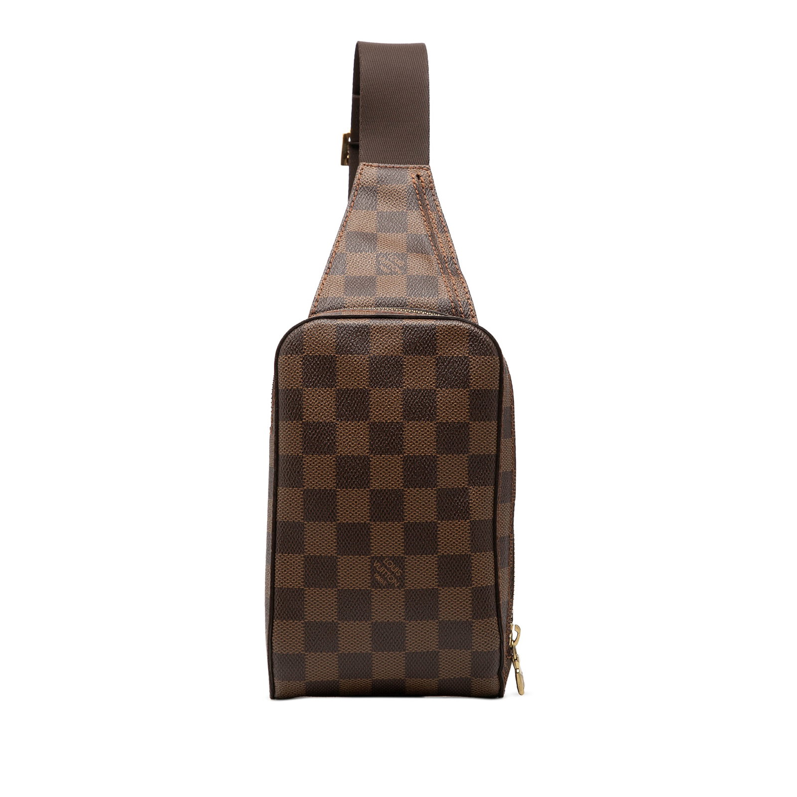 Louis Vuitton Geronimos Damier Ebene Brown Crossbody Bag: Louis Vuitton Geronimos Damier Ebene Brown Crossbody Bag Louis Vuitton Damier Ebene Geronimos bag with a damier canvas body, an adjustable flat strap, a top zip closure, and an exterior front slip poc