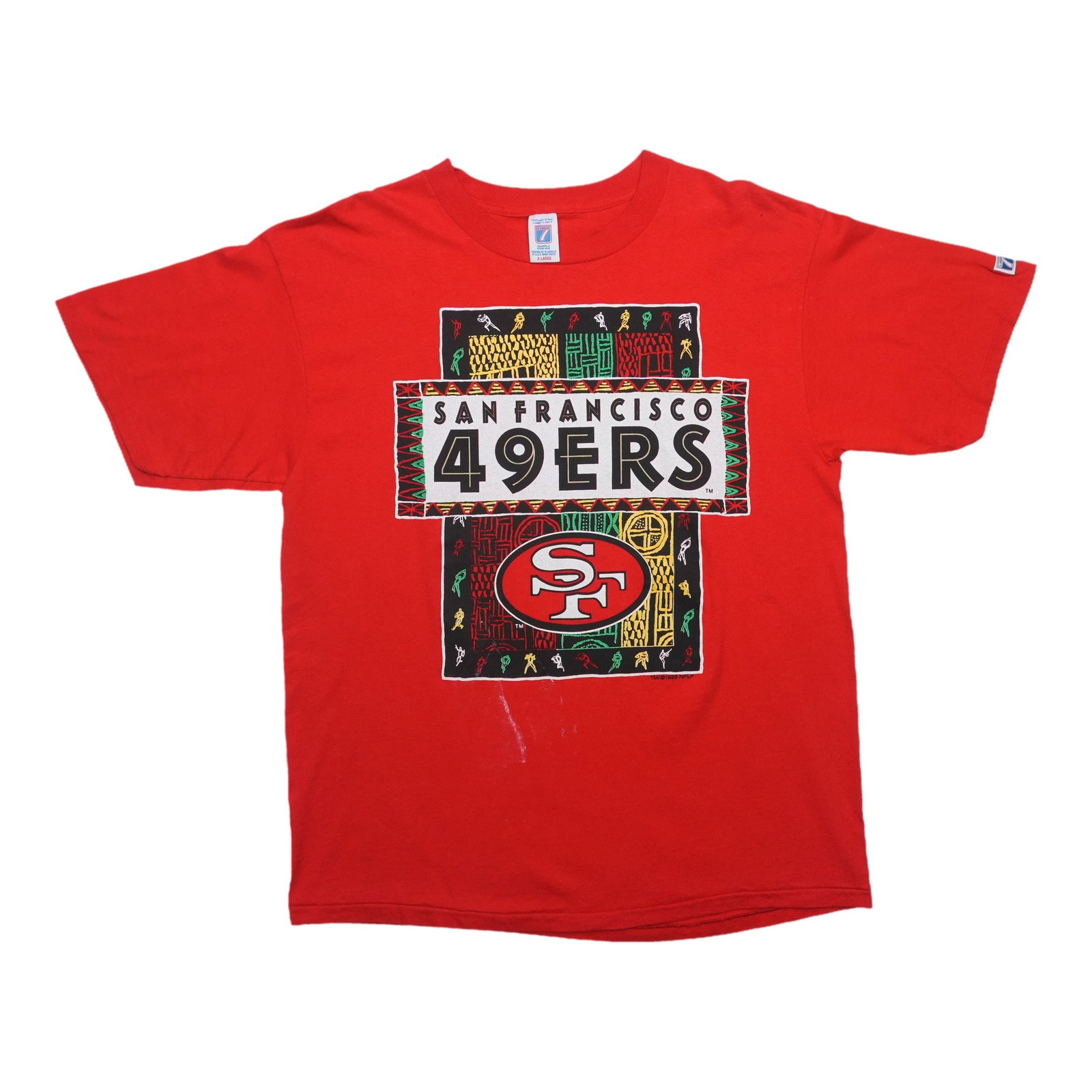 Vintage 1990s San Francisco 49ers Red Cotton Tribal T Shirt XL (1 of 5)