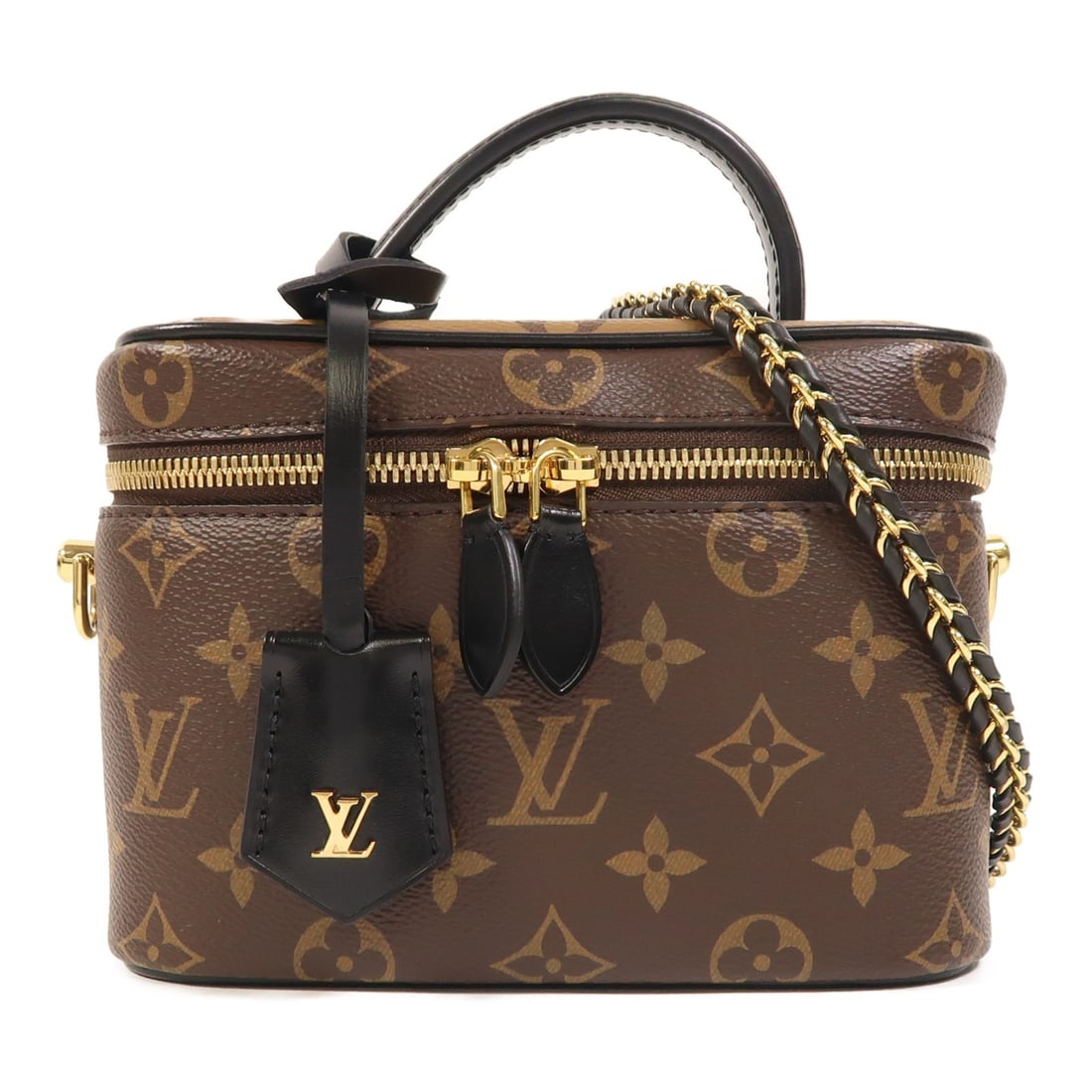 Louis Vuitton M45165 Vanity PM Monogram Reverse 2 Way Bag: Louis Vuitton M45165 Vanity PM Monogram Reverse 2 Way Bag Louis Vuitton Vanity PM 2-way shoulder bag in Monogram Reverse PVC coated canvas with a brown colorway. This women's bag features a structured