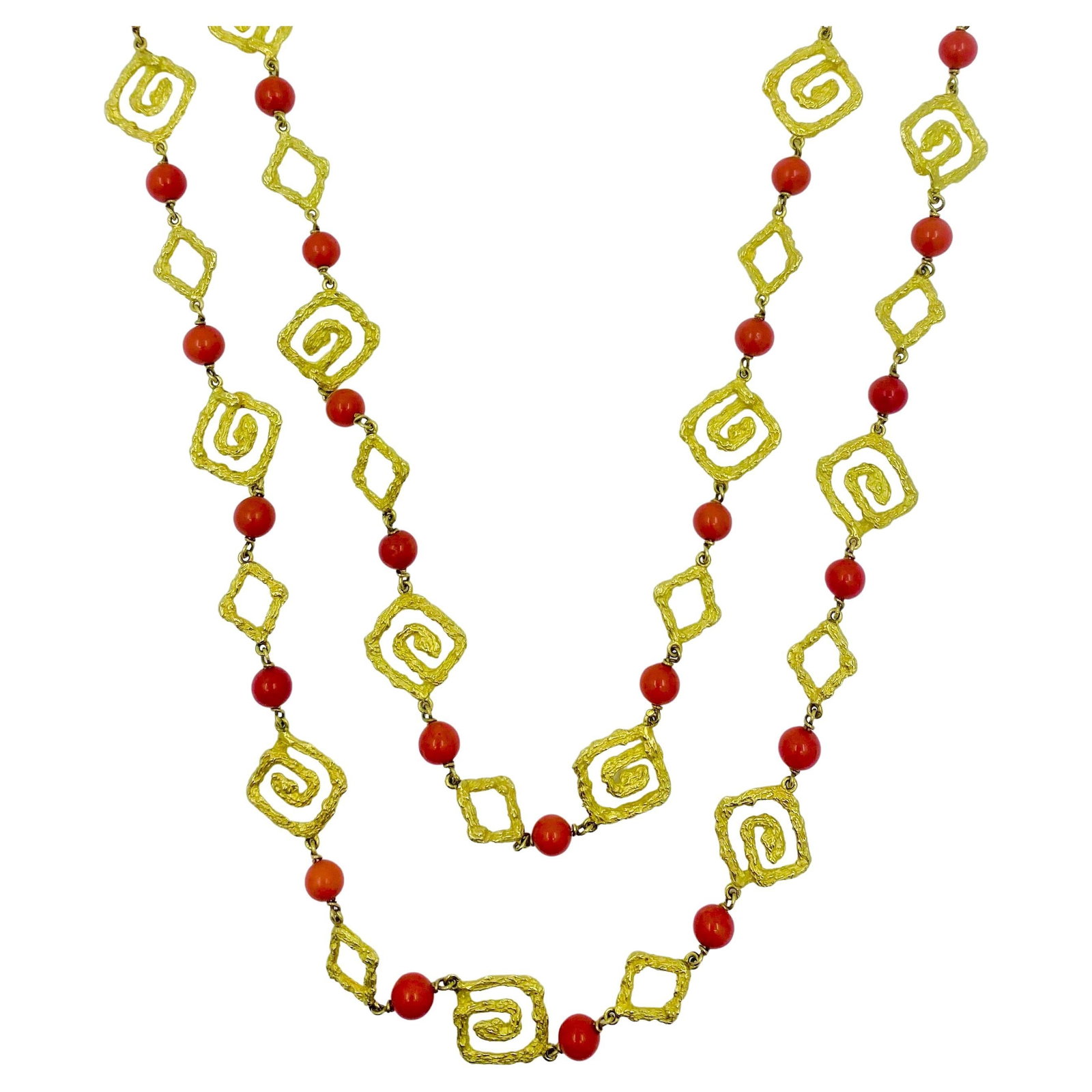 18k Yellow Gold Coral Bead Necklace by Tabbah 39 in (1 of 8)