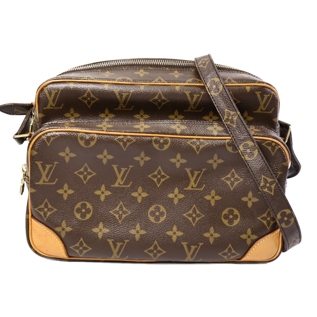 Louis Vuitton Nile M45244 Monogram Shoulder Bag Brown: Louis Vuitton Nile M45244 Monogram Shoulder Bag Brown Louis Vuitton Nile crossbody shoulder bag in brown Monogram PVC coated canvas. This shoulder bag features a zip closure, exterior and interior zip