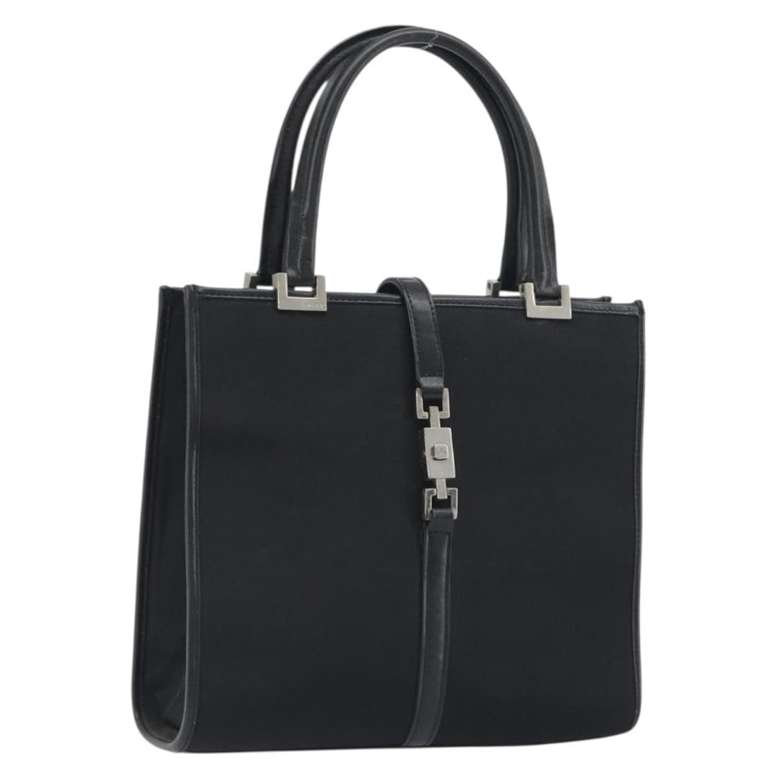 Gucci 002 1065 Jackie canvas handbag black silver tone: Gucci 002 1065 Jackie canvas handbag black silver tone Gucci Jackie handbag in black canvas with silver-tone accents. Made in Italy, this women's handbag shows reasonable wear and tear consistent with