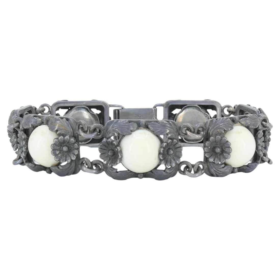 Niels Erik From Denmark Sterling Silver Bone Link Bracelet: Niels Erik From Denmark Sterling Silver Bone Link Bracelet Vintage N.E. From bracelet crafted in sterling silver and bone, dating to the 1940s-1950s. This Danish piece features rectangular openwork li