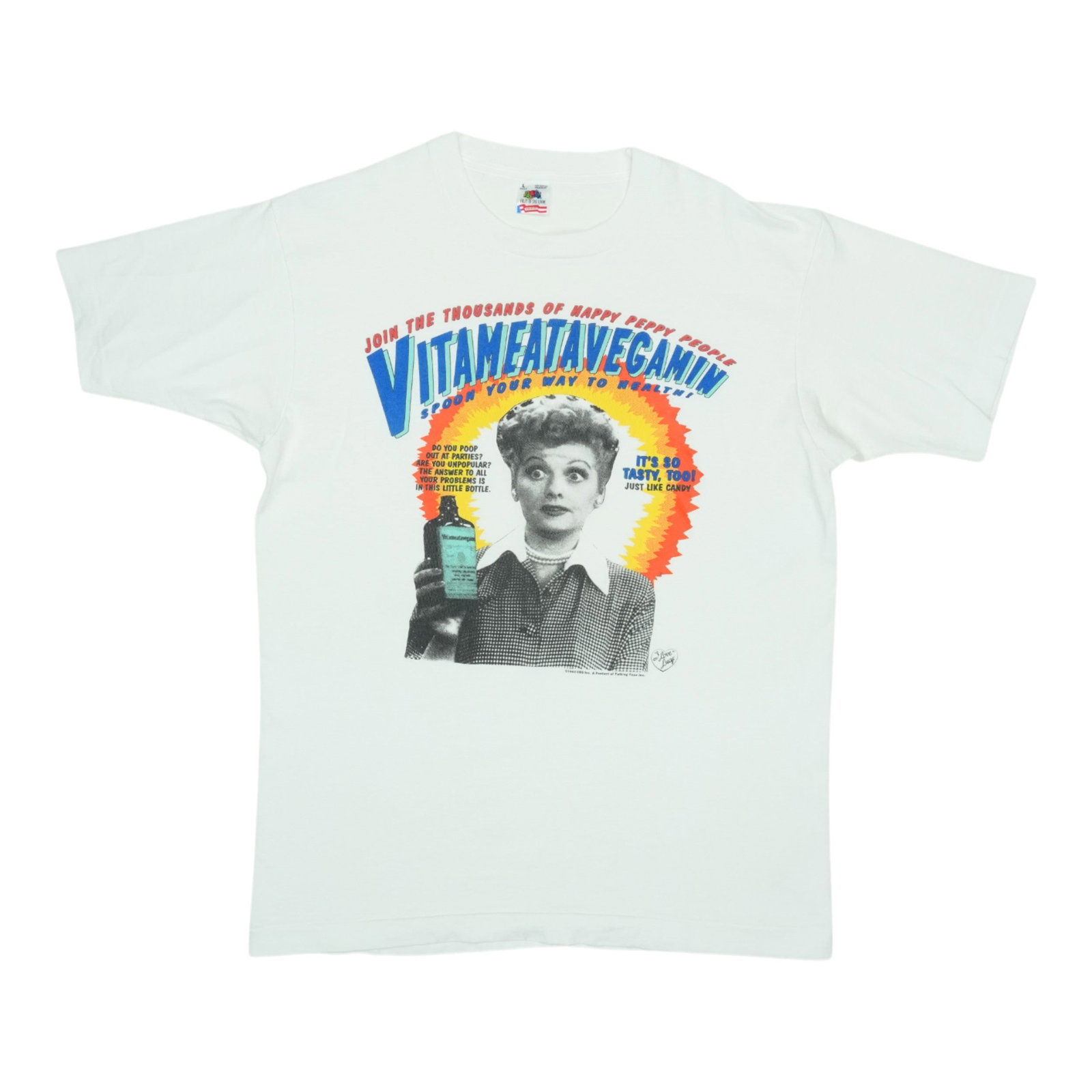 Vintage 1992 I Love Lucy Vitameatavegamin White Cotton T Shirt Large (1 of 7)