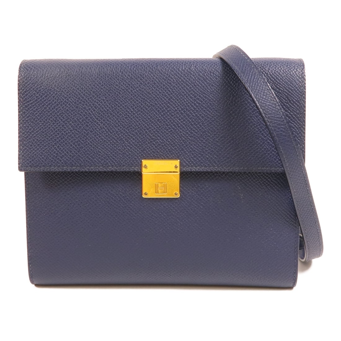 Hermes Clic 16 Bleu Saphir Epsom Calfskin Shoulder Bag: Hermes Clic 16 Bleu Saphir Epsom Calfskin Shoulder Bag Hermes Clic 16 shoulder bag in Veau Epsom leather and calfskin (cowhide) with a Bleu Saphir blue colorway and gold hardware. It features a flap c