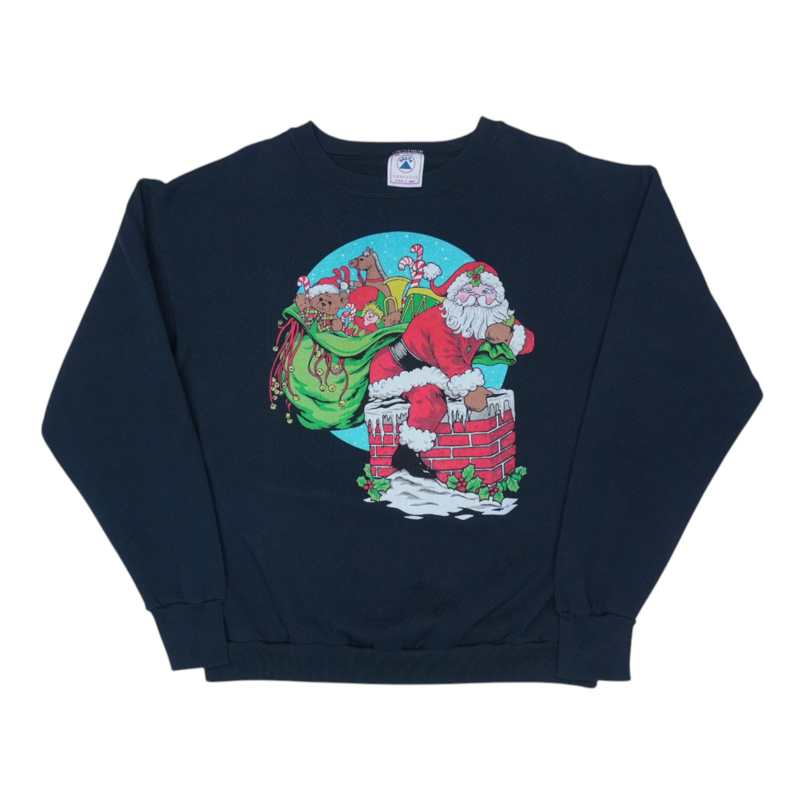 Black 1990s Santa Claus Holiday Sweatshirt XL 50 50 Poly Cotton (1 of 4)