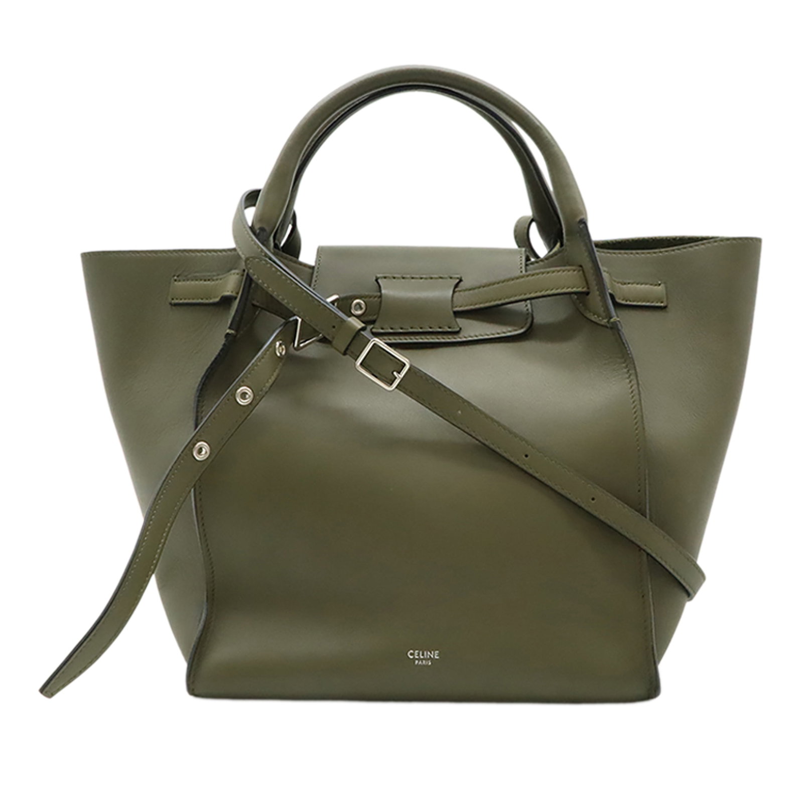 Celine Big Bag Small Smooth Calfskin Leather Handbag Green: Celine Big Bag Small Smooth Calfskin Leather Handbag Green This Celine Small Smooth Calfskin Big Bag is crafted in leather and features rolled leather handles, a detachable flat leather shoulder strap