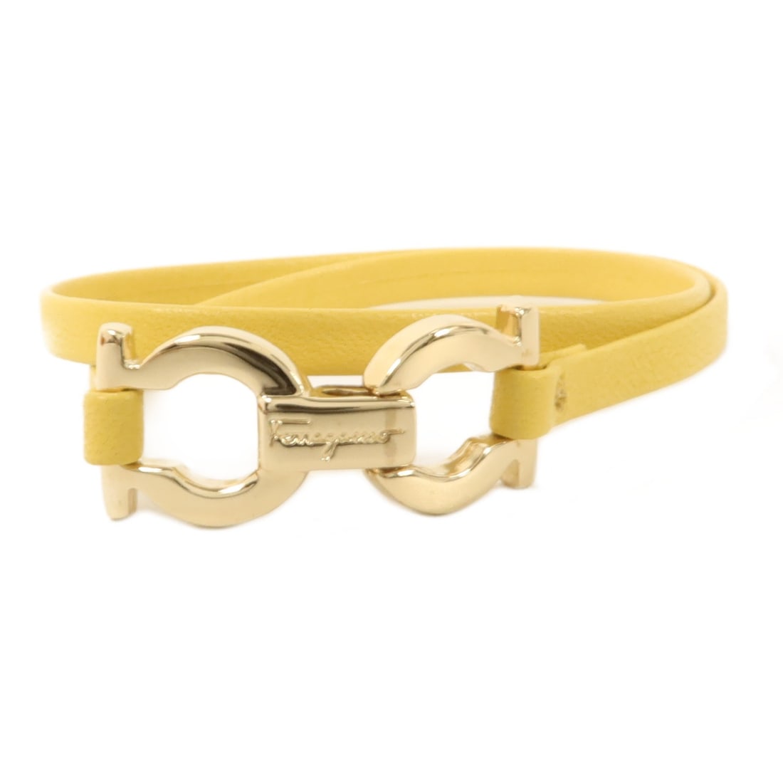 Salvatore Ferragamo Gancini calfskin double wrap bracelet in yellow (1 of 11)