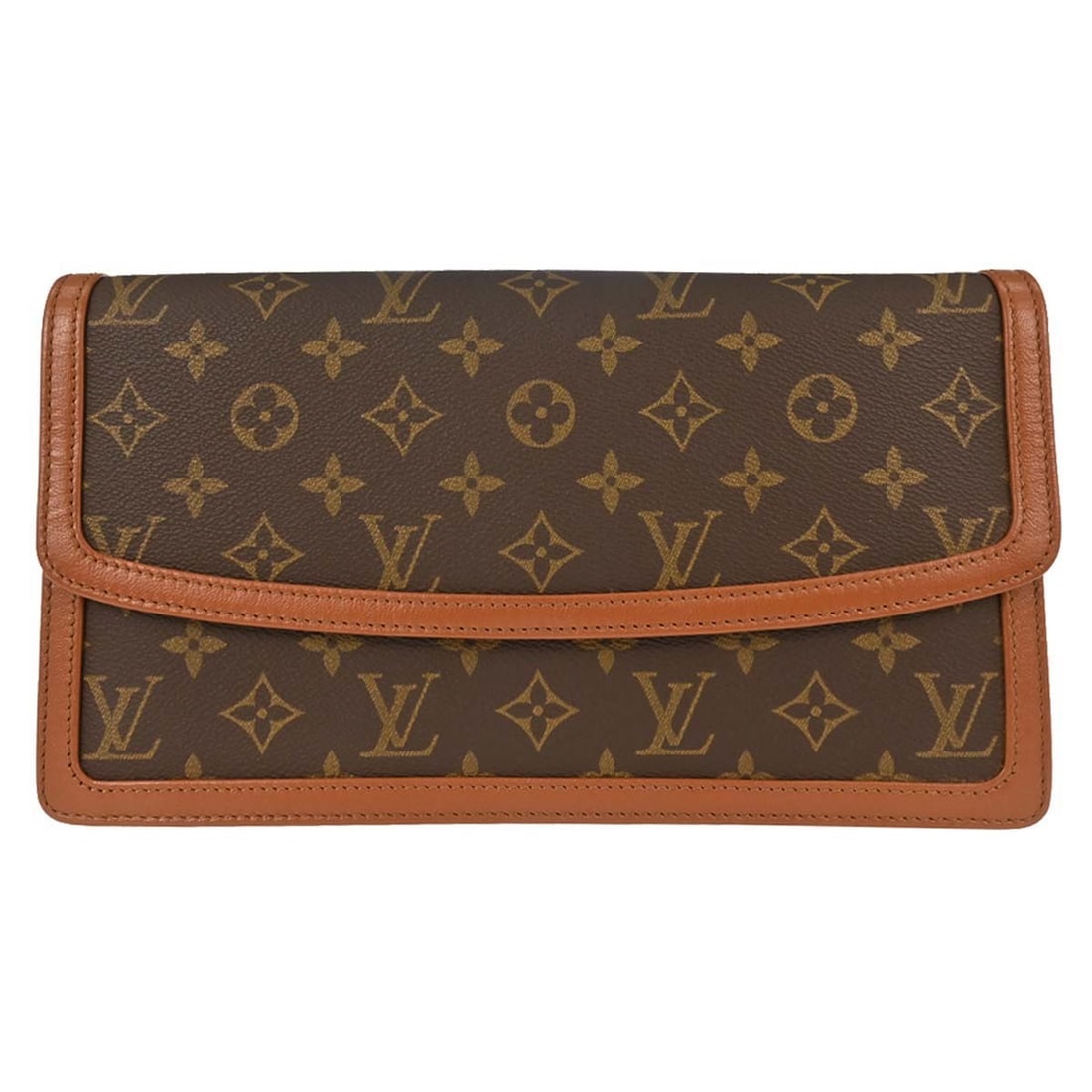Louis Vuitton Pochette Dame GM Monogram Canvas Clutch M51810: Louis Vuitton Pochette Dame GM Monogram Canvas Clutch M51810 Louis Vuitton Monogram Pochette Dame GM clutch bag in brown Monogram canvas and leather. This vintage medium-sized bag features a push lock