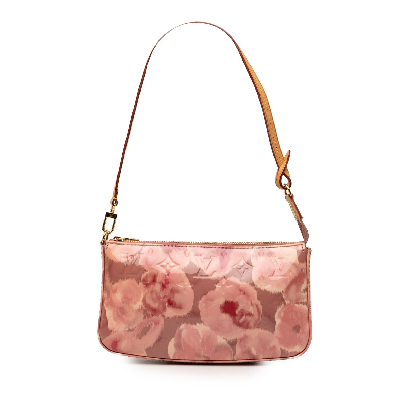 Louis Vuitton Ikat Pochette Accessoires in Monogram Vernis Leather: Louis Vuitton Ikat Pochette Accessoires in Monogram Vernis Leather Louis Vuitton Monogram Vernis Ikat Pochette Accessoires in pink leather. This pochette features a flat leather strap and a top zip cl