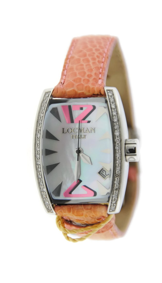 Locman Panorama Diamond Quartz Mother of Pearl Ladies Watch 151: Locman Panorama Diamond Quartz Mother of Pearl Ladies Watch 151 This Locman Panorama Diamond wristwatch features a stainless steel case and a mother-of-pearl dial, complemented by a genuine beige leat