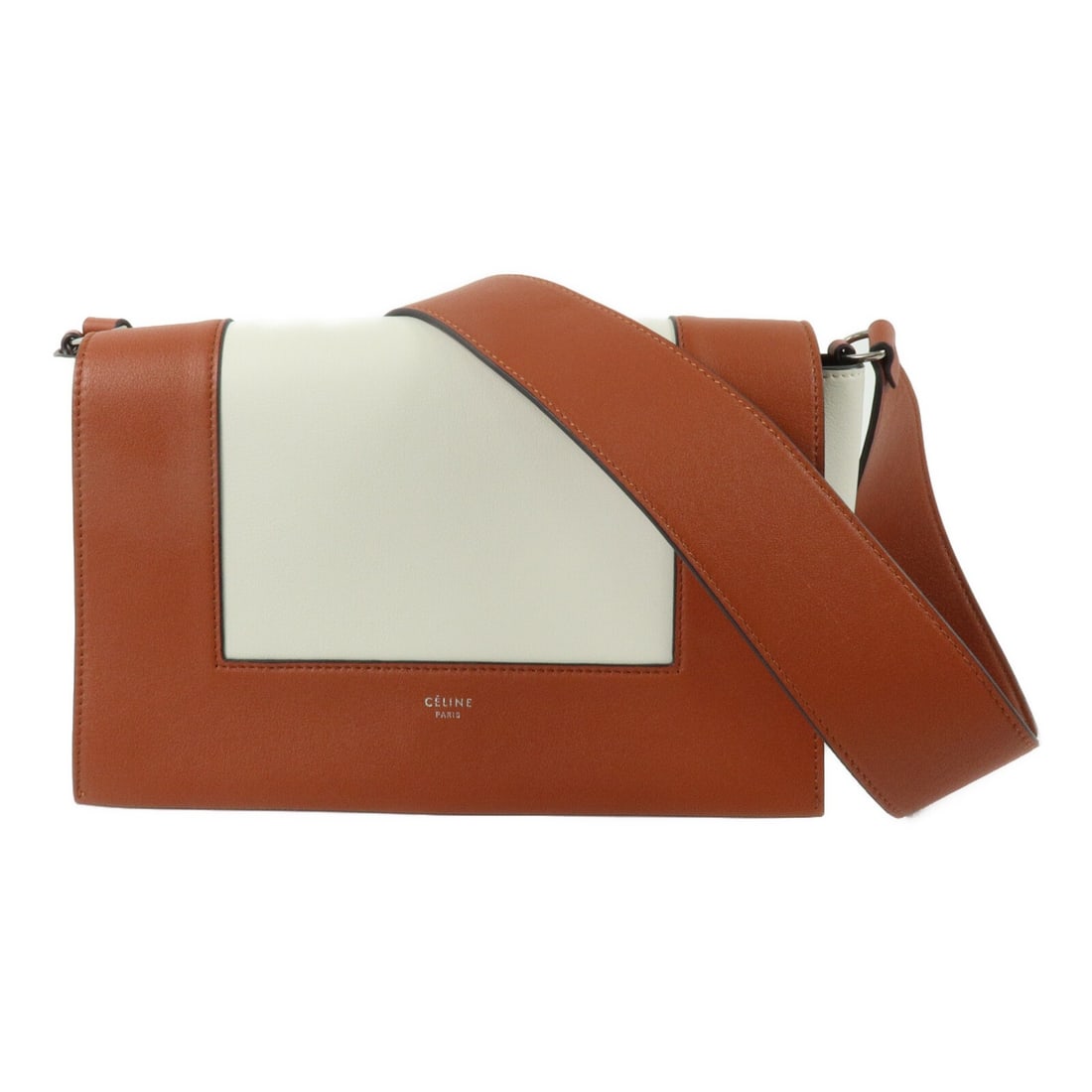 CELINE Frame Shoulder Bag Red White Calfskin Leather SHW: CELINE Frame Shoulder Bag Red White Calfskin Leather SHW A CELINE shoulder bag in calfskin leather with a red and white colorway. It features a frame design, belt hardware, and one inside zip pocket. 