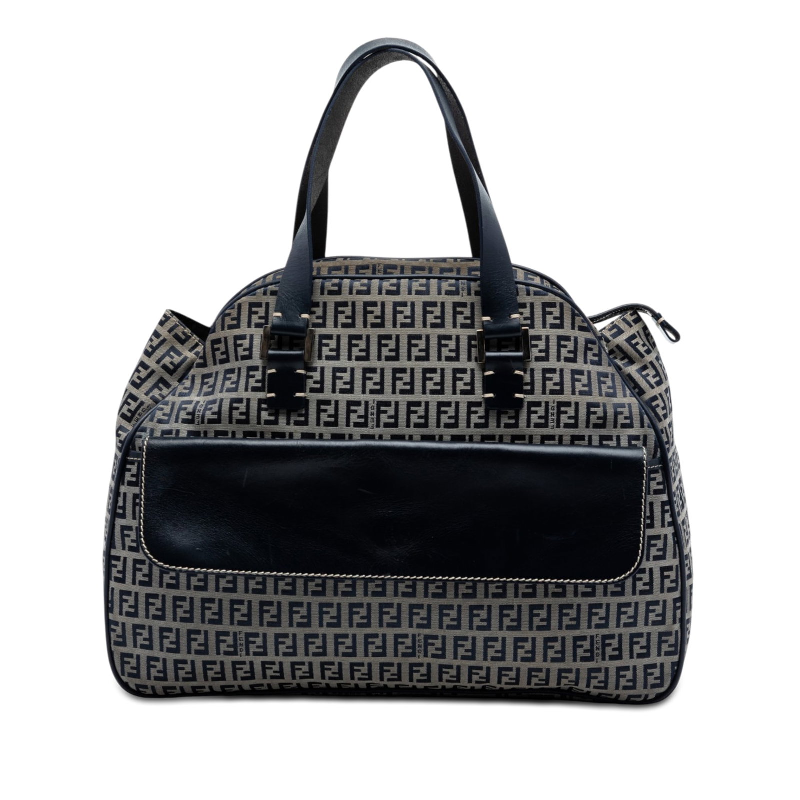 Fendi Zucchino Gray Canvas Tote Bag: Fendi Zucchino Gray Canvas Tote Bag This Fendi Zucchino Canvas Handbag features a canvas body accented with leather trim, flat leather handles, a top zip closure, an exterior front flap pocket, and an