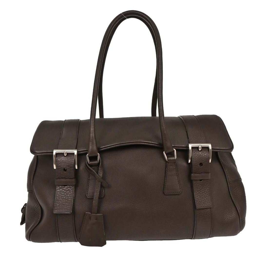 Prada leather top handle bag in dark brown with padlock (1 of 13)