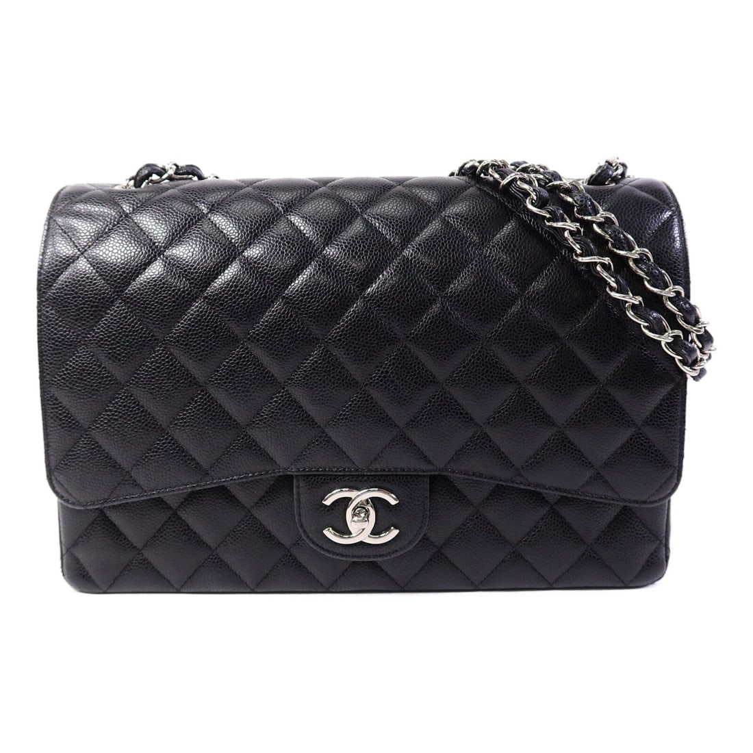Chanel A5860 Maxi Classic 2 Way Shoulder Bag Black Calfskin SHW: Chanel A5860 Maxi Classic 2 Way Shoulder Bag Black Calfskin SHW This CHANEL CC SHW Maxi Classic 2 Way Chain Shoulder Bag is crafted from black calfskin (cowhide) leather and presented in a 2-way shoul