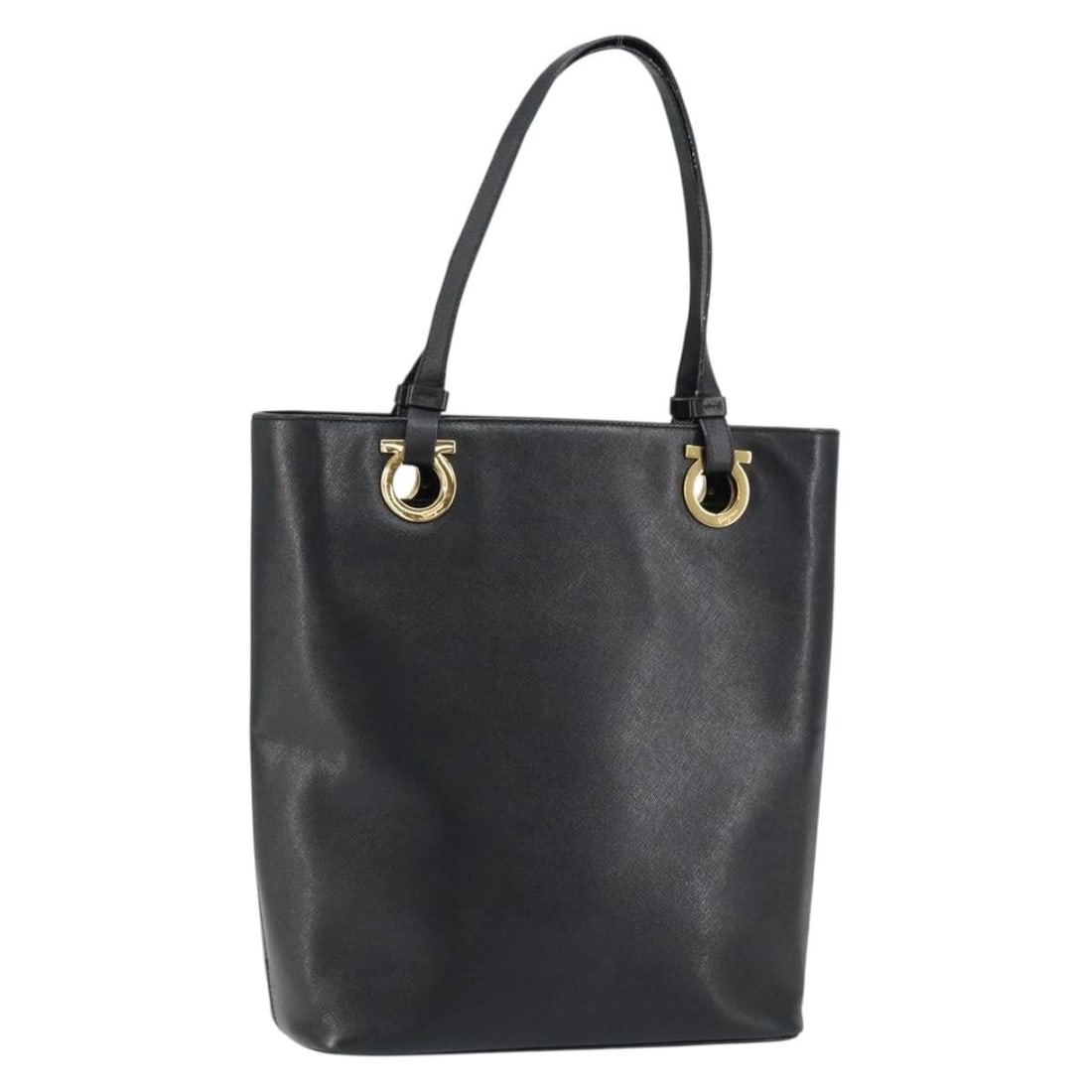 Black Leather Handbag Salvatore Ferragamo Gancini: Black Leather Handbag Salvatore Ferragamo Gancini This pre-owned Salvatore Ferragamo Gancini handbag is crafted from black leather and designed for women. It features a classic silhouette with signs o