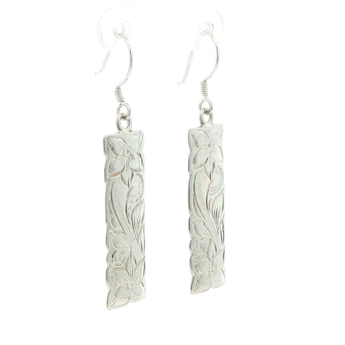 Sterling Silver Plumeria Bar Drop Earrings Handmade Hawaiian Design (1 of 9)