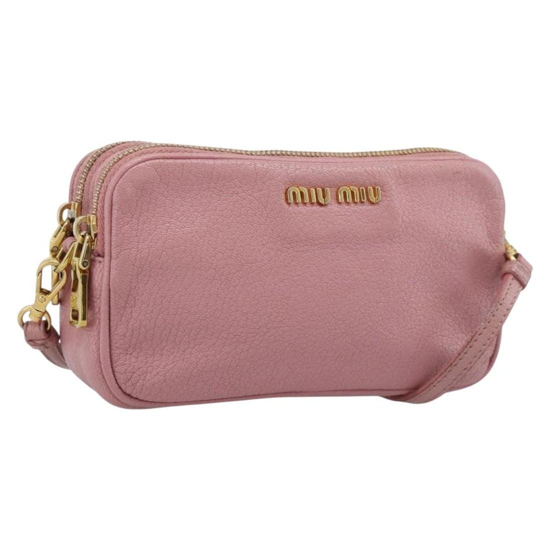 Miu Miu Pink Leather Shoulder Bag Gold Tone Hardware: Miu Miu Pink Leather Shoulder Bag Gold Tone Hardware Authentic Miu Miu shoulder bag in pink leather with gold tone accents. This women's bag is made in Turkey and includes only the item shown, with no