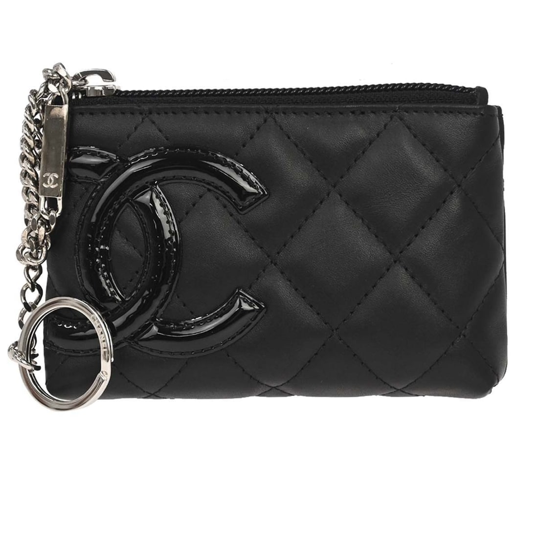 Chanel Cambon black calfskin coin purse wallet for women: Chanel Cambon black calfskin coin purse wallet for women Vintage Chanel Cambon coin purse wallet in black calfskin and patent leather with CC pattern. Designed for women, this wallet is made in France