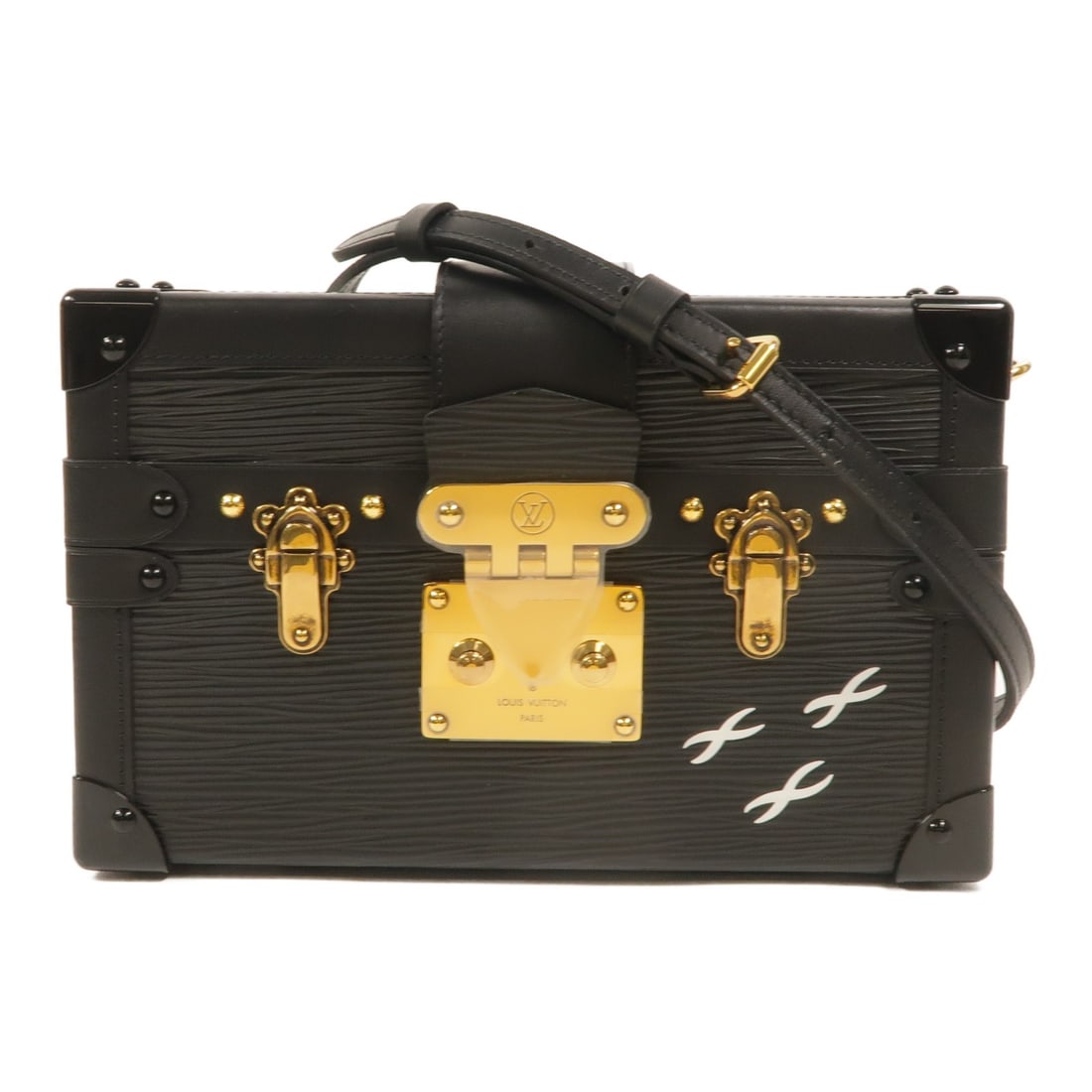 Louis Vuitton Petite Malle Epi Calfskin Shoulder Bag M59179 Black: Louis Vuitton Petite Malle Epi Calfskin Shoulder Bag M59179 Black A Louis Vuitton Petite Malle shoulder bag in black Epi and calfskin (cowhide), model M59179. It features a black-on-black colorway, an