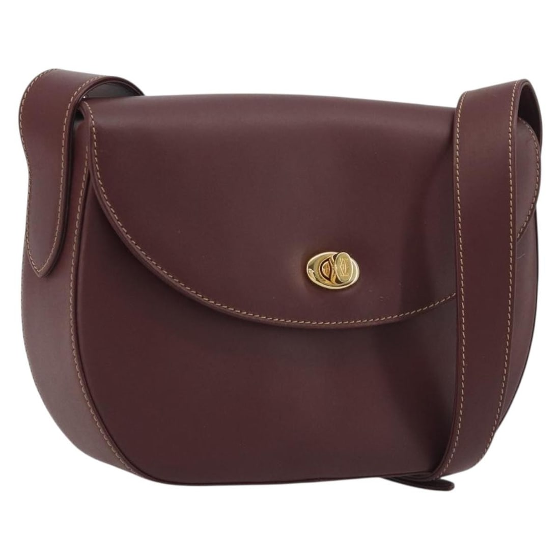 Cartier Must Line leather shoulder bag in Bordeaux with guarantee card: Cartier Must Line leather shoulder bag in Bordeaux with guarantee card Cartier Must Line shoulder bag in bordeaux leather with gold-tone accents. Made in Italy, this women's bag includes the guarantee