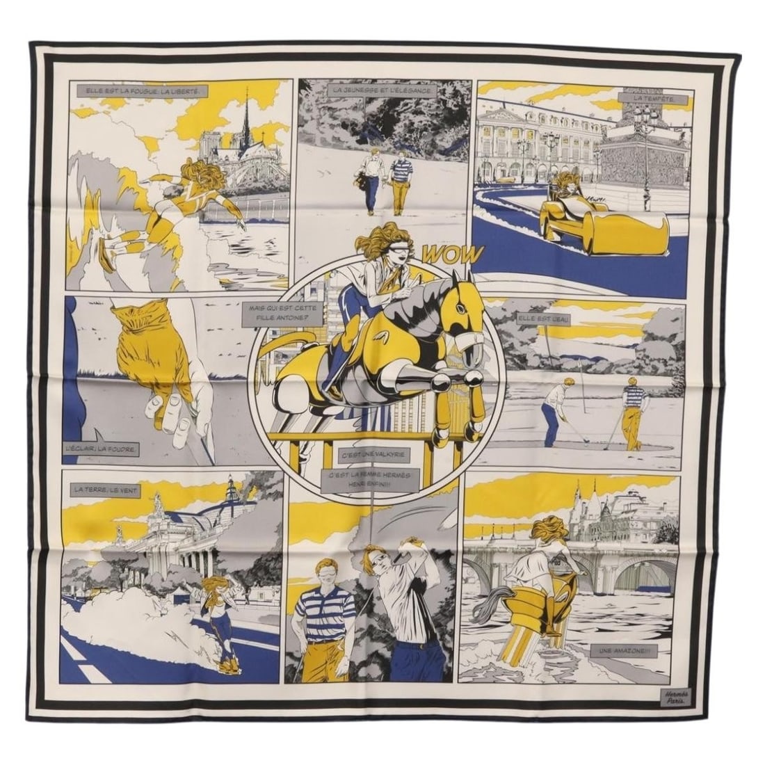 Hermes Double Face Wow Carre 90 Silk Scarf Multicolor: Hermes Double Face Wow Carre 90 Silk Scarf Multicolor Hermes Carre 90 "DOUBLE FACE WOW" scarf in multicolor silk. Made in France, this women's scarf comes with its item box and is noted to be in prist