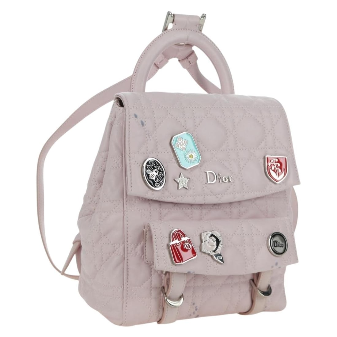 Christian Dior Cannage Stardust Lamb Skin Backpack Pink Silver: Christian Dior Cannage Stardust Lamb Skin Backpack Pink Silver Christian Dior Cannage Stardust small backpack in pink and silver lamb skin, made in Italy. This women's backpack comes with a dust bag a
