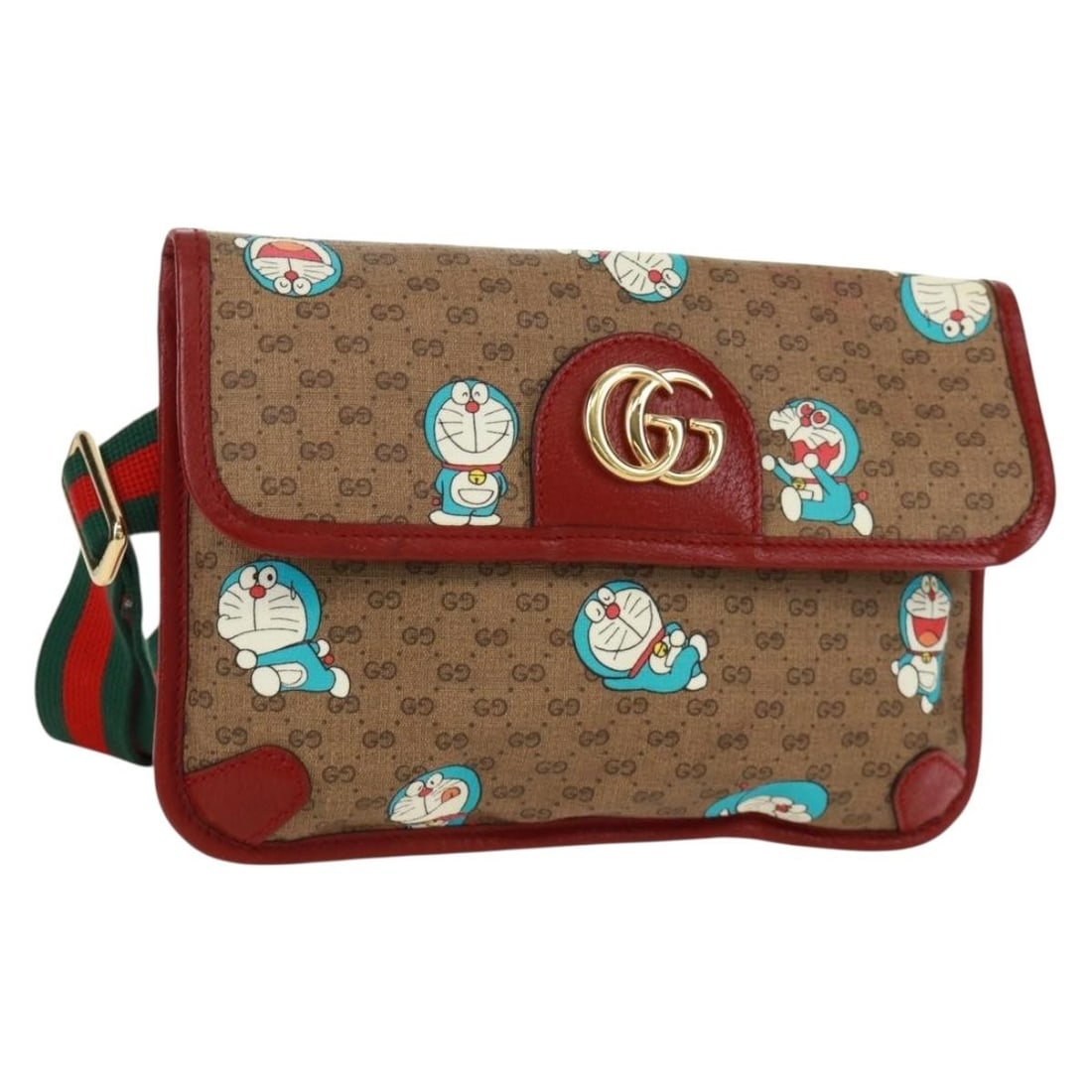 Gucci 647817 GG Supreme Sherry Line Waist Bag Beige Gold PVC: Gucci 647817 GG Supreme Sherry Line Waist Bag Beige Gold PVC Authentic Gucci GG Supreme Web Sherry Line waist bag in beige and gold. Made in Italy, this women's bag is crafted from PVC leather with GG