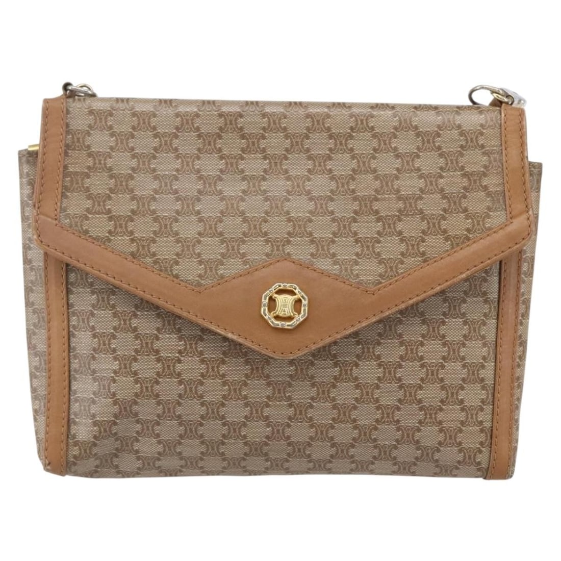 Celine Vintage Macadam Shoulder Bag Beige Canvas Leather: Celine Vintage Macadam Shoulder Bag Beige Canvas Leather This vintage Celine Macadam shoulder bag for women features a beige canvas body with leather accents. It measures 21cm x 15cm x 4cm and was mad