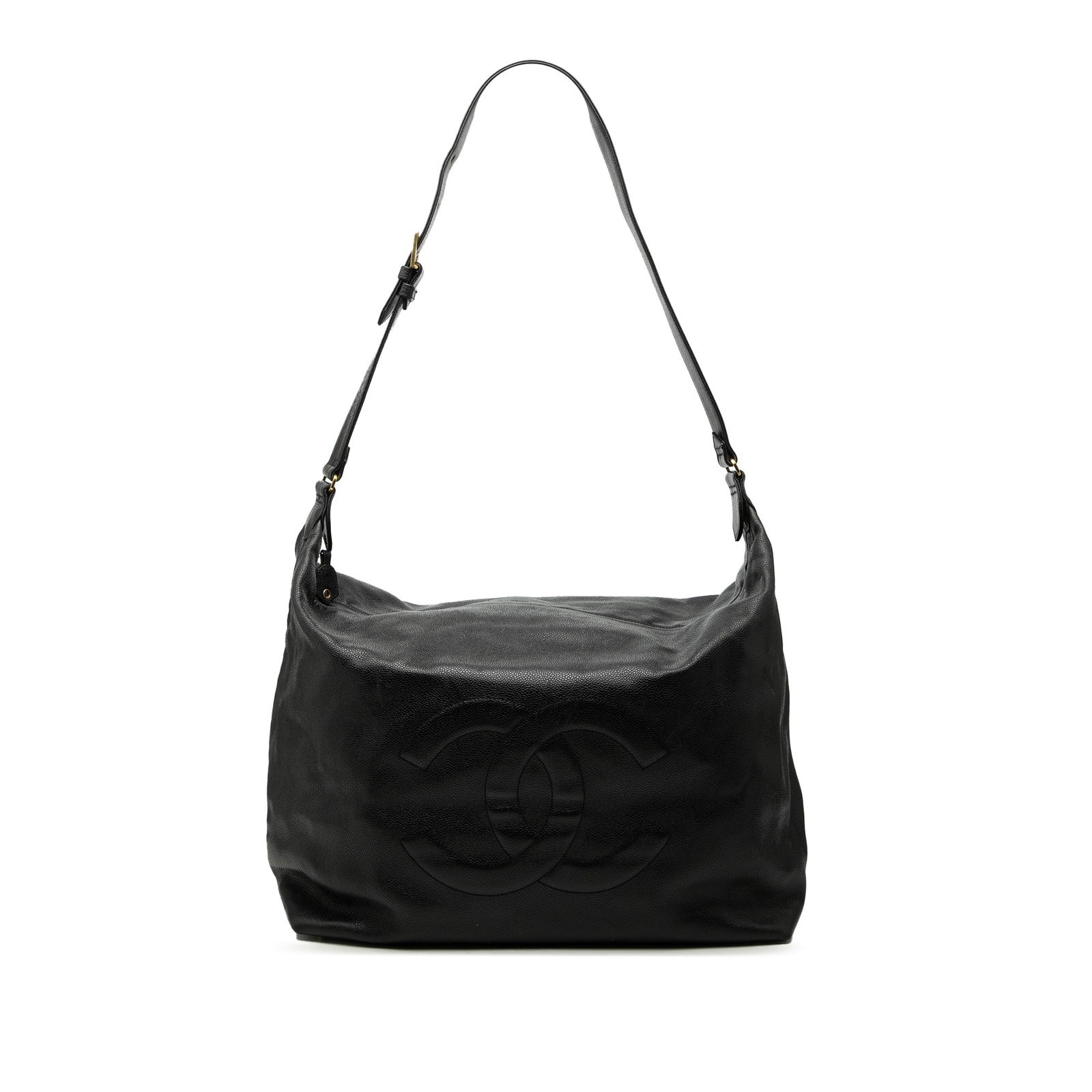 Chanel Black Caviar Leather Hobo Shoulder Bag Large CC Model: Chanel Black Caviar Leather Hobo Shoulder Bag Large CC Model This Chanel Large CC Caviar Hobo is crafted from durable caviar leather in black and features a spacious shoulder bag design. It includes a