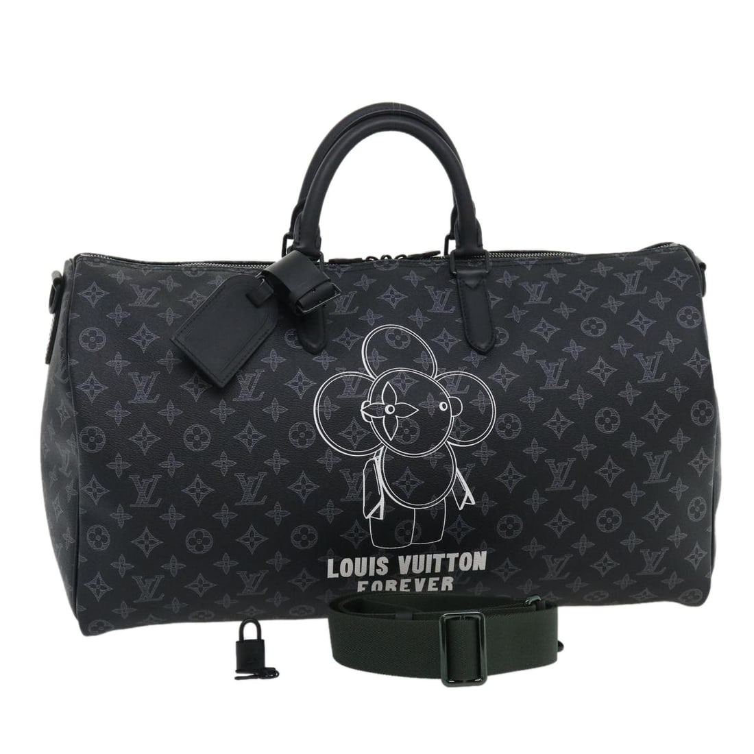 Louis Vuitton M43683 Keepall 50 Boston Bag Monogram Eclipse Vivienne: Louis Vuitton M43683 Keepall 50 Boston Bag Monogram Eclipse Vivienne Louis Vuitton Monogram Eclipse Vivienne Keepall 50 Boston bag in Monogram Eclipse canvas, made in France. This women's bag is prese