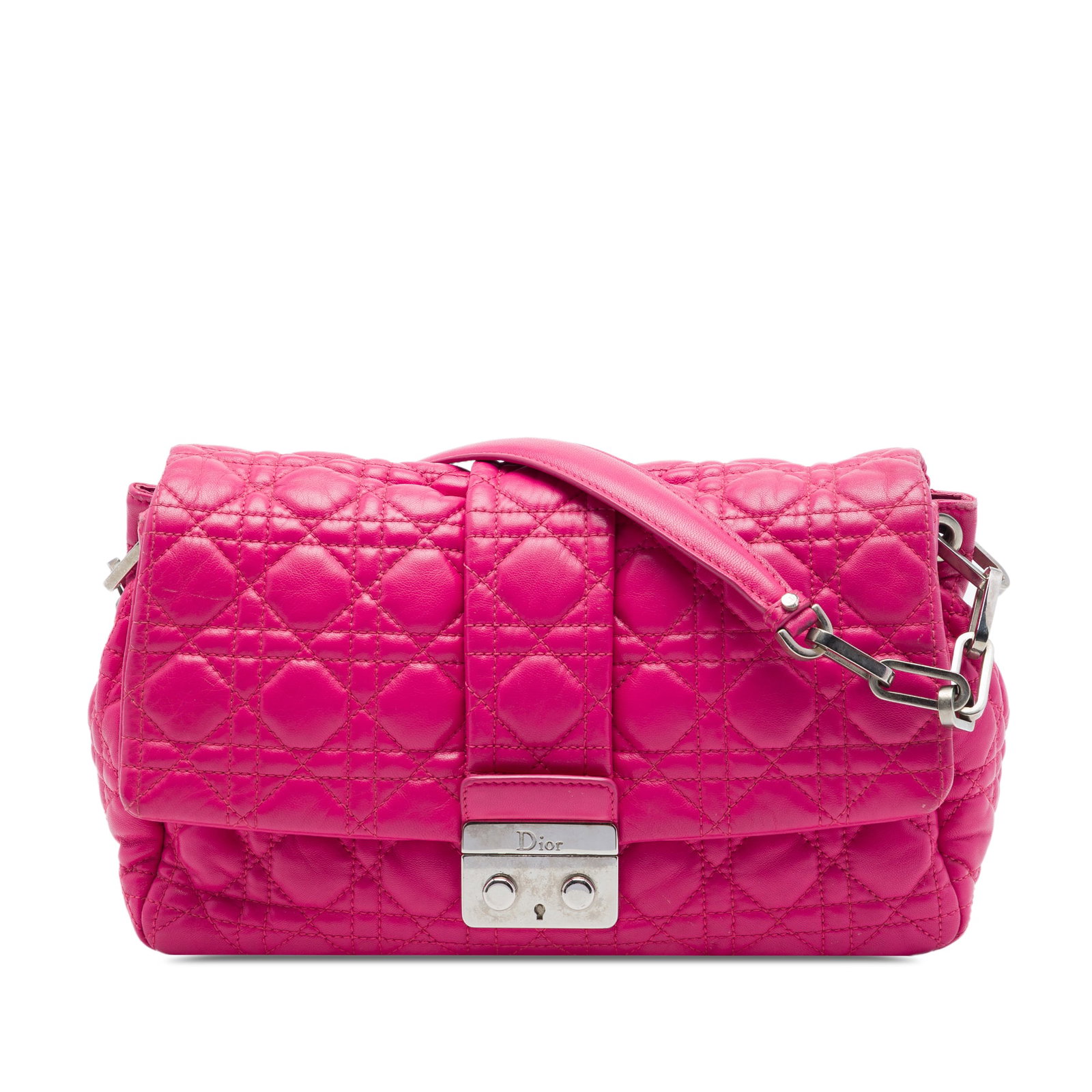 Dior New Lock Flap Shoulder Bag Pink Cannage Lambskin: Dior New Lock Flap Shoulder Bag Pink Cannage Lambskin Dior Lambskin Cannage New Lock Flap shoulder bag in pink quilted lambskin leather. It features a chain link strap with a leather guard, a front fl