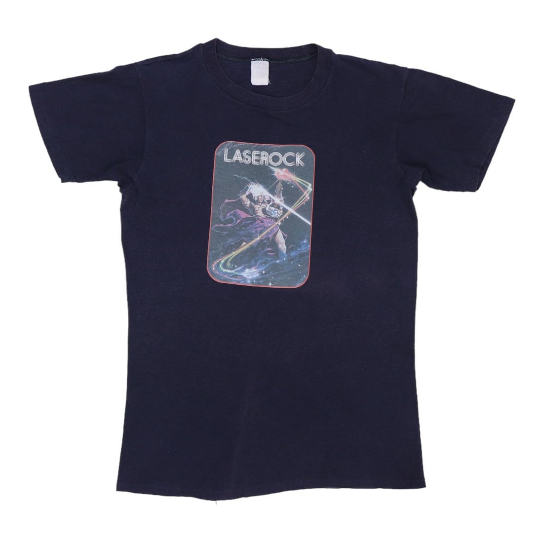 Black Cotton Vintage Shirt by Laserock from the 1970s: Black Cotton Vintage Shirt by Laserock from the 1970s Authentic original vintage Laserock shirt from the 1970s. This black cotton shirt has no back graphics and is noted as a true vintage piece, not a